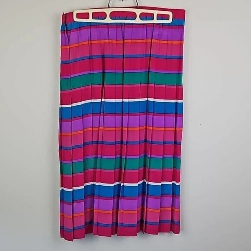 Vintage Anne Crimmins‎ for UMI Hot Pink Bold Stripes Jacket Skirt Suit Size 8